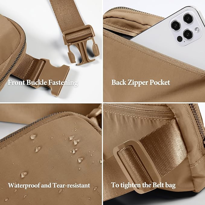 ODODOS Unisex Mini Belt Bag with Adjustable Strap Small Fanny Pack for Workout Running Traveling Hiking, Caramel-StrideForce Fitness