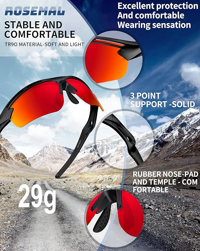 Polarized Sports Sunglasses for Men Women,UV400 Protection Sunglass for Running Cycling Fishing Hiking TR90-StrideForce Fitness