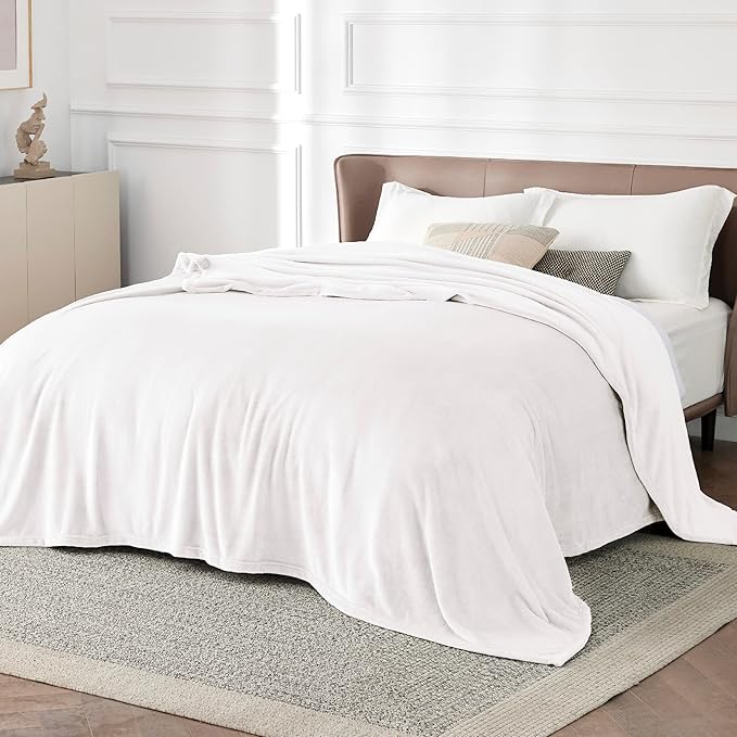 Bedsure Fleece Blanket California King White - Lightweight Plush Fuzzy Cozy Soft Bed Blankets, 102x96 inches-StrideForce Fitness