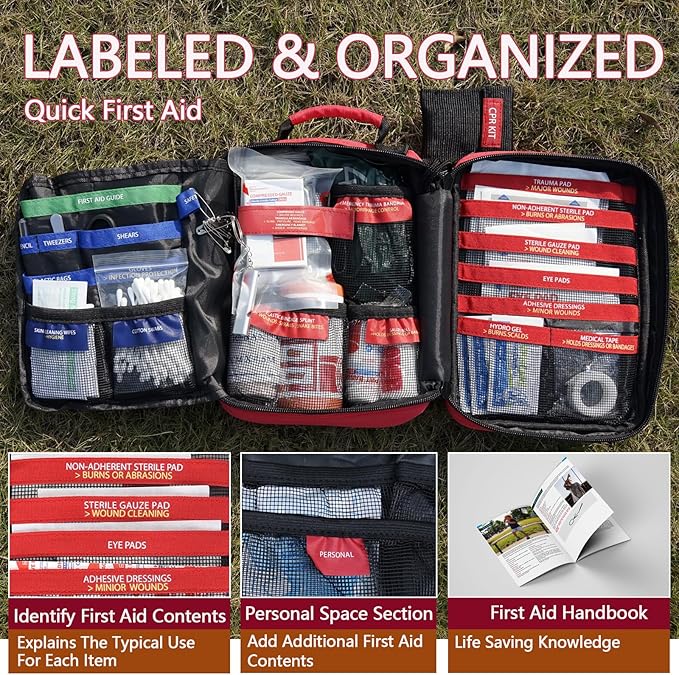 First Aid Trauma Kit,Comprehensive First Aid Kit with Labelled Compartments, Molle System Emergency Kits for Cars, Home, Office, Backpacking, Camping, Traveling, and Cycling-265 Piece-StrideForce Fitness