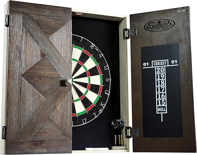 Barrington Dartboard Multiple Styles Pre-Assembled Wood Dartboard Cabinet Collection with 18” Bristle Dartboard & Steel Tip Dart Set, Perfect for Cricket Games-StrideForce Fitness