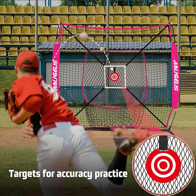 6'X6' Baseball Softball Practice Net,Pitching Net,Batting Net,with Bonus Strike Zone,Target and Bow Frame,for Hitting,Pitching,Catching-StrideForce Fitness