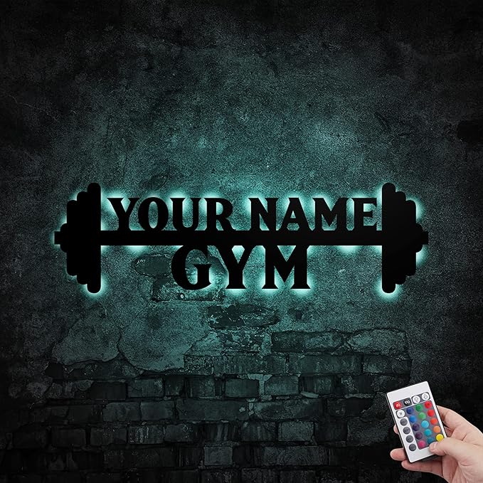 Personalized Home Gym LED Tin Metal Sign Multiple Sizes, Gym Sign Wall Decor, Exercise Workout Room Decor Fitness Center, Motivational Inspirational Hanging Wall Art Wall Plaque (02 w/lights)-StrideForce Fitness