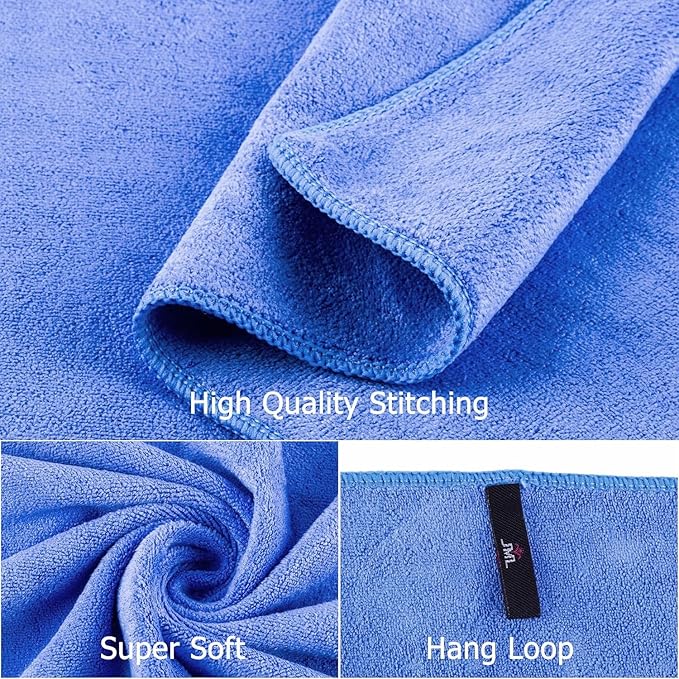 JML Microfiber Bath Towels Set, Large, Absorbent, Soft, Fast Drying, Multipurpose Microfiber Towel for Adult, Beach, Pool, Sport, Yoga, 6 Pack, 27" x 55" - Blue-StrideForce Fitness