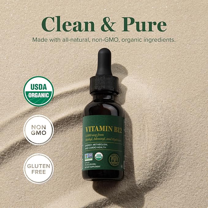 Global Healing Center - Vitamin B12 Sublingual 5000 MCG Organic Liquid Supplement, Methylcobalamin, Adenosylcobalamin, Hydroxo Long-Lasting Energy and Healthy Metabolism - Vegan B12 Vitamins (1 Oz)-StrideForce Fitness