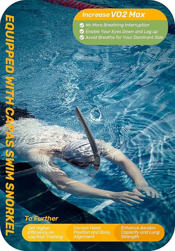 CAPAS Training Swim Snorkel for Lap Swimming, Swivel Headband Ultimate Fit Center-Mount Swimmers Snorkel with Liquid Silicone Mouthpiece Adjustable Strap, Designed for Adult Men Women-StrideForce Fitness