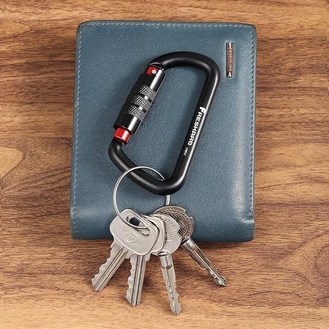 FresKaro 3inch 12kN-2698lbs Auto Locking Carabiner Clips, Solid D Shape, Heavy Duty 7075 Aluminum, Lightweight 1.09oz, Rust Proof, for Hammock, Hiking, Dog Leash, Keychain etc., Multi-Colors-StrideForce Fitness