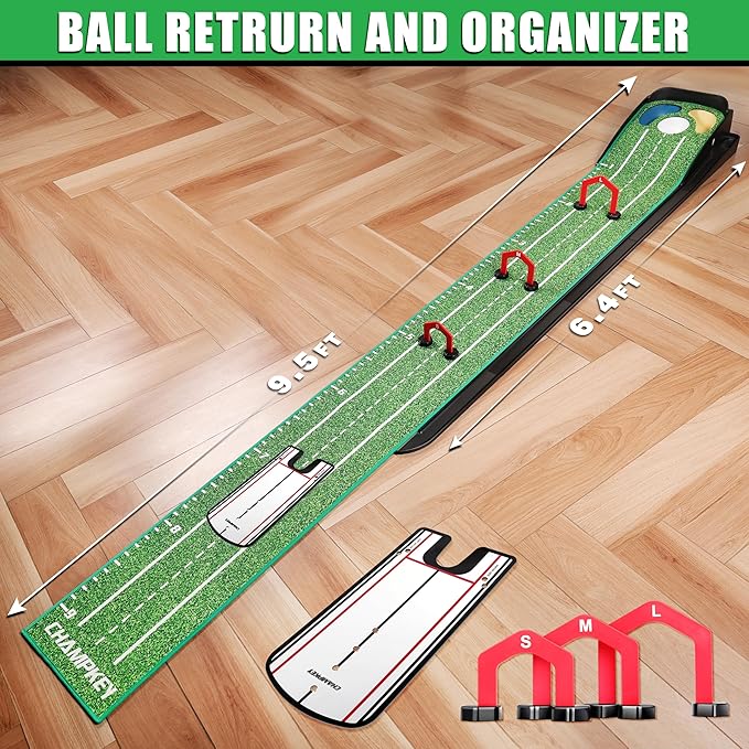 CHAMPKEY Professional Hazard Golf Putting Green Come with Golf Putting Gates and Putting Mirror - Progressive Slope Tech and Noise Reduction Tech Golf Putting Mat-StrideForce Fitness