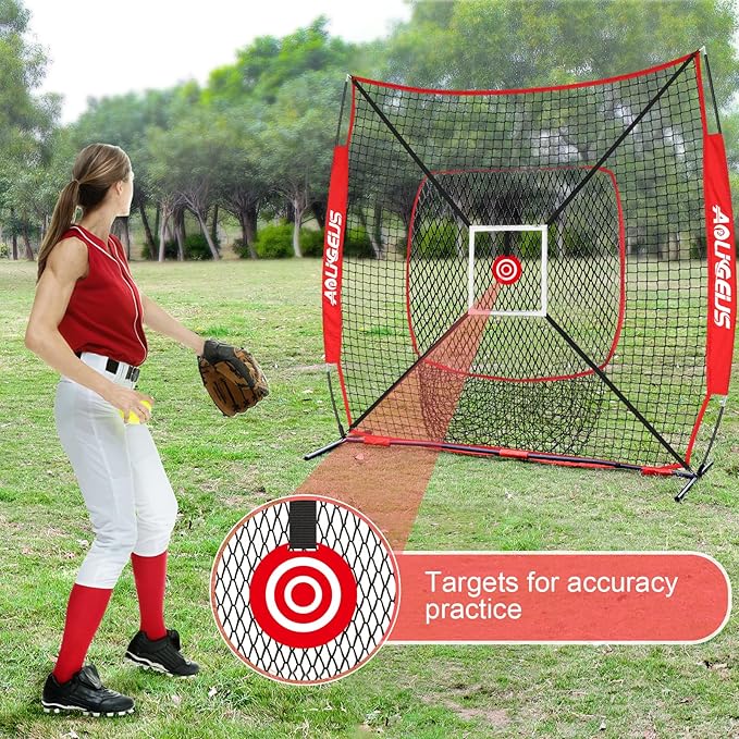 6'X6' Baseball Softball Practice Net,Pitching Net,Batting Net,with Bonus Strike Zone,Target and Bow Frame,for Hitting,Pitching,Catching-StrideForce Fitness
