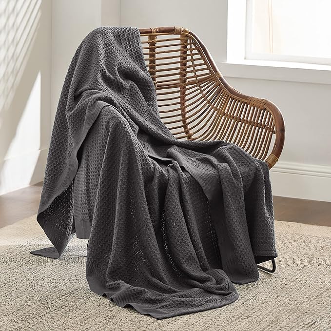 Bedsure 100% Cotton Blanket Twin XL Size for College Dorm - Breathable and Soft, Waffle Weave Twin Blanket for Summer, Dorm Room Essentials, Dark Grey, 66x90 inches-StrideForce Fitness