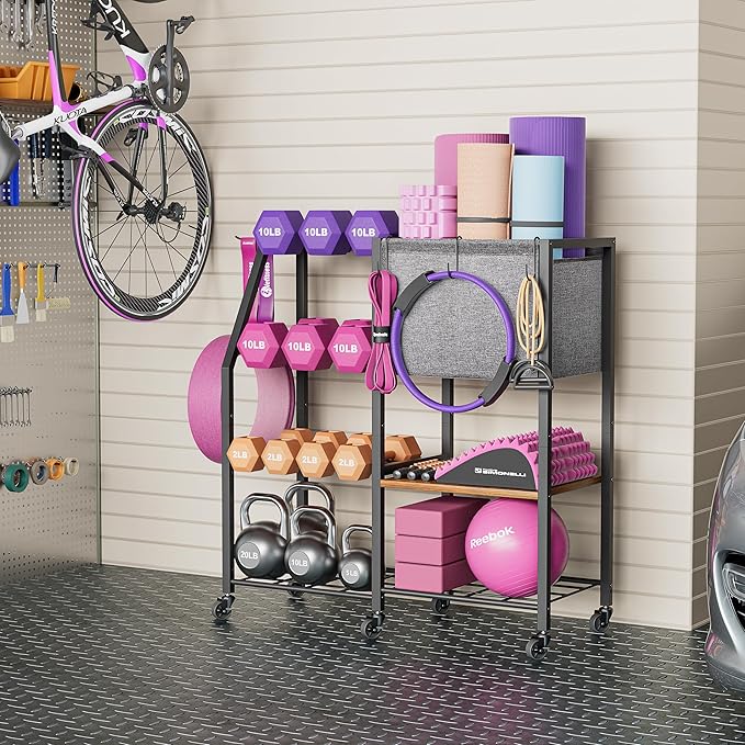 Dumbbell Rack for Kettlebell Dumber,Weight Rack Stand with Yoga Mat Holder,Home Gym Storage Rack for Gym Equipment Accessories,Workout Equipment Storage Organizer,Gym Essentials Yoga Gifts for Women-StrideForce Fitness