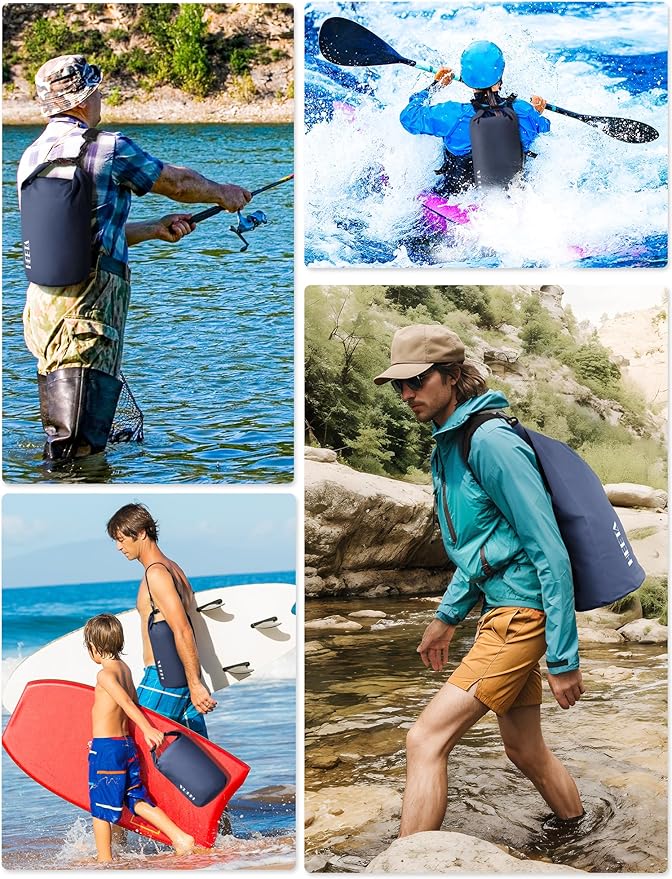 HEETA Waterproof Dry Bag for Women Men(Upgraded Version) 5L/10L/20L/30L/40L Roll Top Lightweight Dry Storage Bag Backpack with Emergency Whistle for Travel, Swimming, Boating, Kayaking, Camping, Beach-StrideForce Fitness
