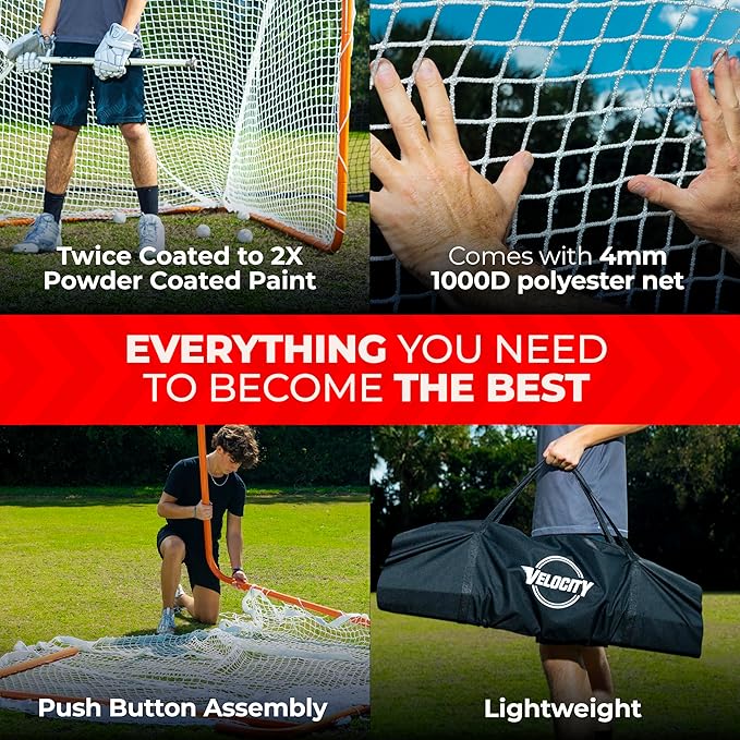 Velocity - Lacrosse Goal - Portable Steel Frame with Black Net, Perfect for Youth and Adult Training, Backyard Design-StrideForce Fitness