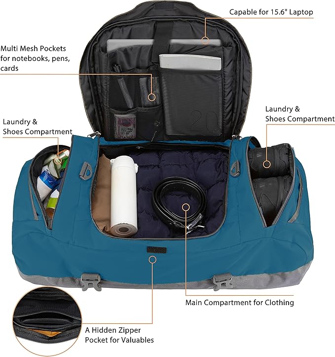 Ubon Large Duffel Bag Weekender Bags with Shoe Compartments 4-Way Sports Gym Backpack with Padded Straps Camping Traveling Duffle Bag-StrideForce Fitness