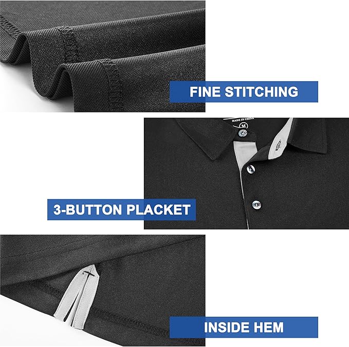 Mens Golf Shirt Short Sleeve Moisture Wicking Dry Fit Performance Solid Casual Pique Collared Golf Polo Shirts for Men-StrideForce Fitness