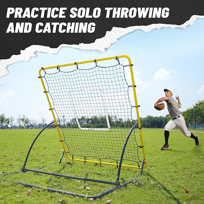 Heavy Duty Baseball Rebounder Net 4x4.5 FT Pitchback with 3 Adjustable Angles, Baseball and Softball Bounce Back Net for Ground, Line Drive, Fly Ball Return Settings Fielding Trainer-StrideForce Fitness