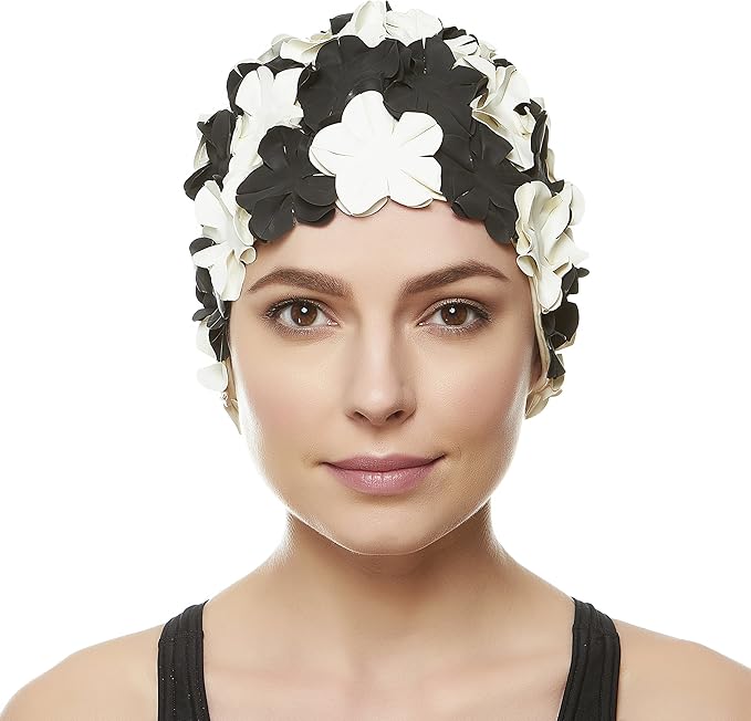 BEEMO Floral Petal Ladies Bathing Swim Cap Women Retro Swim Hat Long/Short Hair-StrideForce Fitness