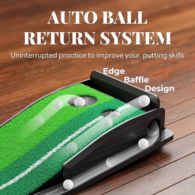 Golf Putting Green Indoor Putting Mat Golf Practice Green for Indoor Training Matt Set with Auto Ball Return, Men's Gifts Accessories for Golfers, Home Office Backyard Use, with 3 Balls-StrideForce Fitness