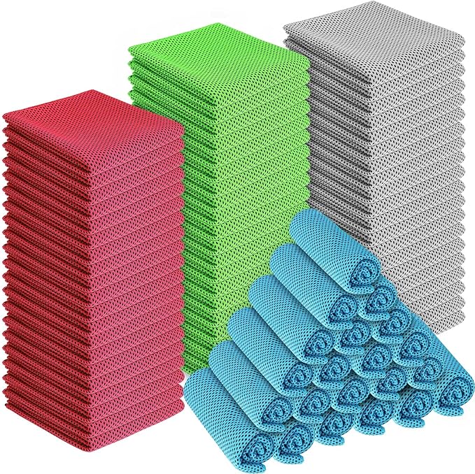 Shellwei 80 Pcs Cooling Towel Bulk 40 x 12 Inch Double Layer Microfiber Chilly Cold Towel for Neck Gym Yoga Running Workout Sports(Rose Red, Light Blue, Green, White)-StrideForce Fitness