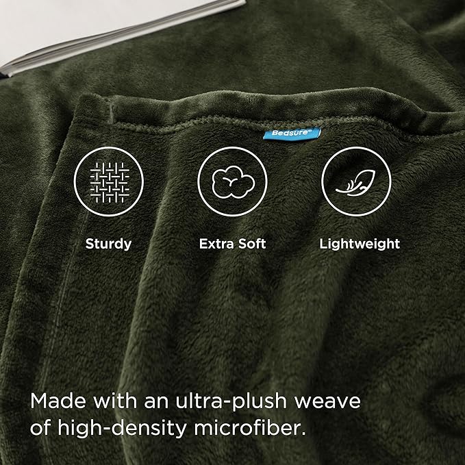 Bedsure Fleece Blanket Queen Blanket Olive Green - Bed Blanket Soft Lightweight Plush Fuzzy Cozy Luxury Microfiber, 90x90 inches-StrideForce Fitness