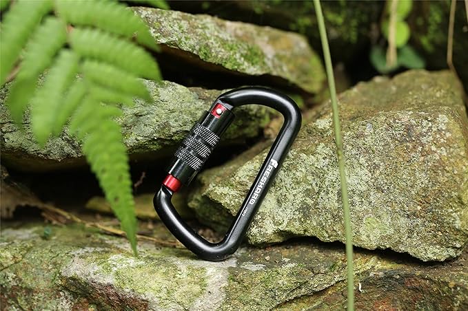 FresKaro 3inch 12kN-2698lbs Auto Locking Carabiner Clips, Solid D Shape, Heavy Duty 7075 Aluminum, Lightweight 1.09oz, Rust Proof, for Hammock, Hiking, Dog Leash, Keychain etc., Multi-Colors-StrideForce Fitness