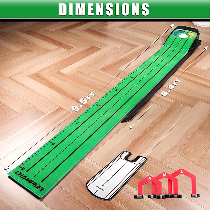 CHAMPKEY Professional Hazard Golf Putting Green Come with Golf Putting Gates and Putting Mirror - Progressive Slope Tech and Noise Reduction Tech Golf Putting Mat-StrideForce Fitness