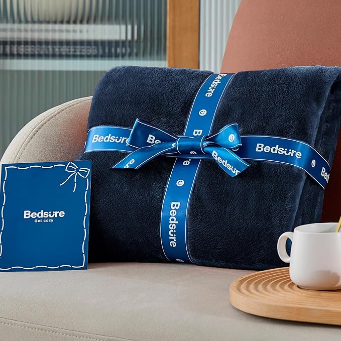 Bedsure Navy Fleece Blankets Queen Size - Bed Blanket Blue Soft Lightweight Plush Fuzzy Cozy Luxury Microfiber, 90x90 inches-StrideForce Fitness