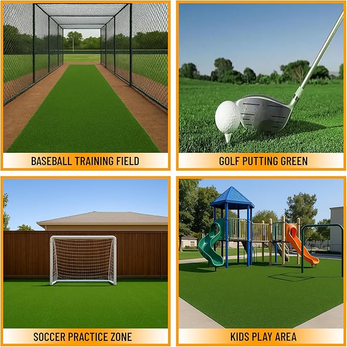 Ottomanson Artificial Turf Golf Hitting Mat 4' x 6'6" Indoor/Outdoor Waterproof Synthetic Fake Grass for Putting Practice Baseball Football Sports Gym Backyard, Custom Size 2' up to 30'-StrideForce Fitness