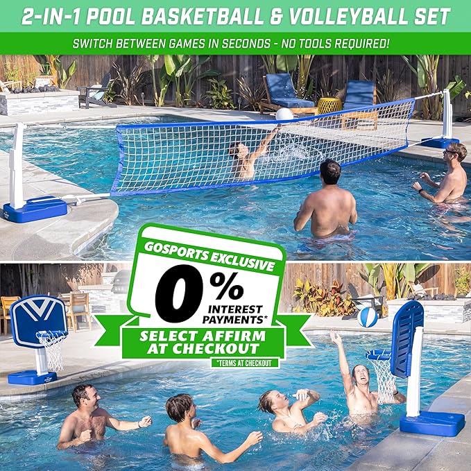 GoSports Splash Hoop 2-in-1 Full Court Pool Basketball & Volleyball Game Set-StrideForce Fitness
