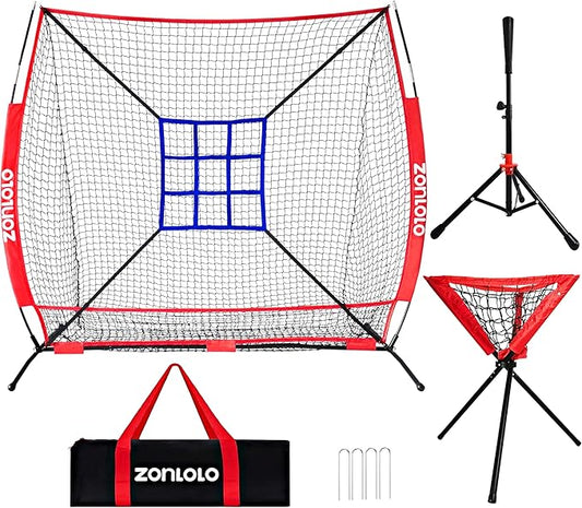 6x6ft Portable Baseball & Softball Net for Hitting，Pitching, Batting and Throwing, with Sturdy Bow Frame,Batting Tee, Ball Caddy and Strike Zone, Middel Size, Great for Kids!-StrideForce Fitness
