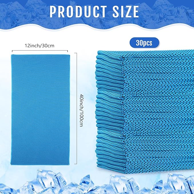 Hosuly 30 Pack Cooling Towels, 40"x12" Ice Breathable Soft Chilly Sweat Rag Microfiber Workout Rags for Gym Cooling Towels for Neck and Face for Yoga Golf Sport Running-StrideForce Fitness