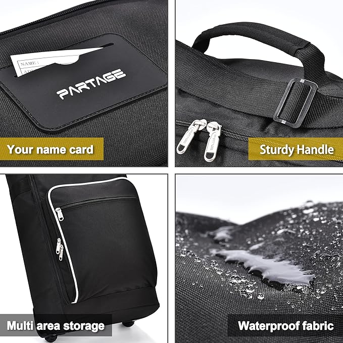 Partage Snowboard Bag with Wheels, Snowboard Bag for Air Travel, Adjustable Length Up to 170 cm, 600D Water Resistant Oxford -Black-StrideForce Fitness