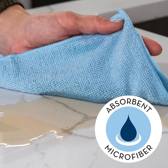 S&T INC. 100 Pack Microfiber Cleaning Cloth, Bulk Towels for Home, Reusable Microfiber Towels for Cars, Cleaning Rags, Light Blue, 11.5 Inches x 11.5 Inches, 100 Count-StrideForce Fitness