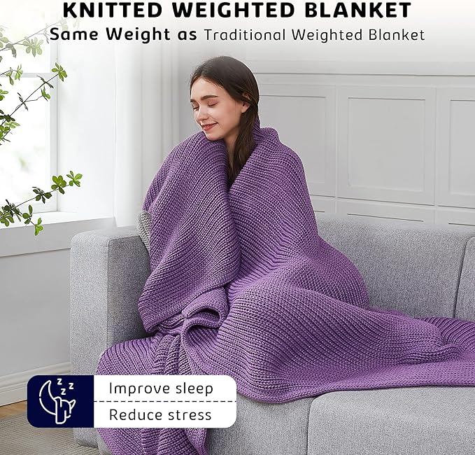L'AGRATY Knitted Weighted Blanket - 60"x80" 15lbs Cooling Chunky Knit Heavy Blanket for Adults Braided Crochet Throw Thick Cable Yarn Knit Decorative No Beads Evenly Weighted Machine Washable-StrideForce Fitness