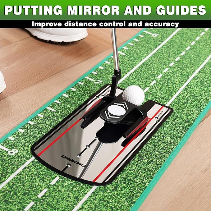 CHAMPKEY Professional Hazard Golf Putting Green Come with Golf Putting Gates and Putting Mirror - Progressive Slope Tech and Noise Reduction Tech Golf Putting Mat-StrideForce Fitness