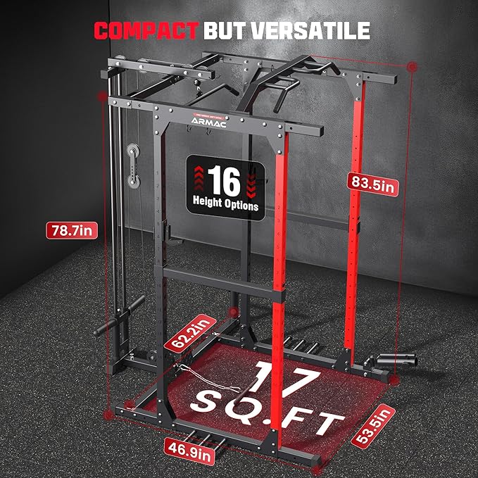 ARMAC Power Cage,1500lbs Multi-Function Power Rack with Adjustable Cable Crossover System and More Training Attachment, Weight Cage for Home Gym-StrideForce Fitness