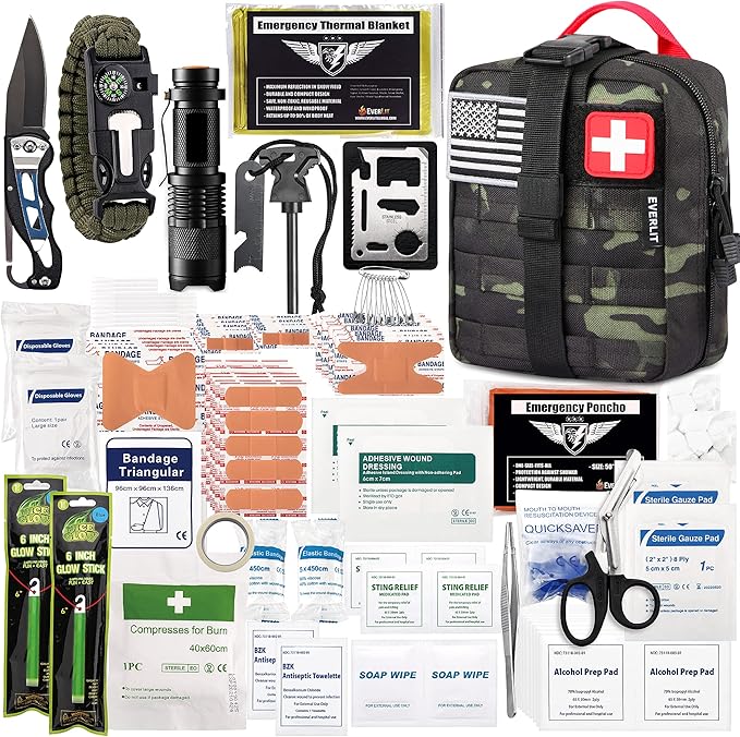 EVERLIT 250 Pieces Survival First Aid Kit IFAK EMT Molle Pouch Survival Kit Outdoor Gear Emergency Kits Trauma Bag for Camping Boat Hunting Hiking Home Car Earthquake and Adventures-StrideForce Fitness