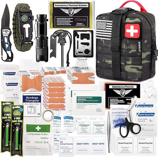 EVERLIT 250 Pieces Survival First Aid Kit IFAK EMT Molle Pouch Survival Kit Outdoor Gear Emergency Kits Trauma Bag for Camping Boat Hunting Hiking Home Car Earthquake and Adventures-StrideForce Fitness