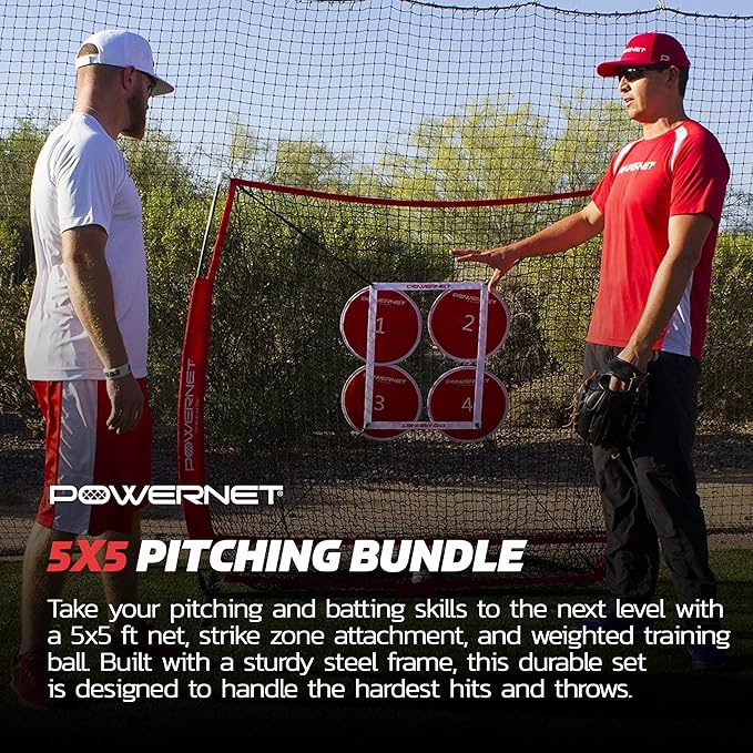 PowerNet Pitching Bundle, Baseball Net with Pitch Perfect Targets & Strike Zone Attachment, Weighted Ball, Softball Baseball Training Equipment to Increase Pitching Accuracy, 3 Net Sizes-StrideForce Fitness