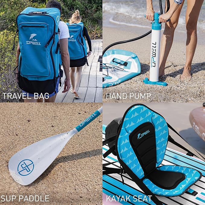 UPWELL 11’6”/11'2”/11'/10'8”/10'6”/10'2” Inflatable Stand Up Paddle Board with sup Accessories Including Backpack, Repairing Kits, Non-Slip Deck, Leash, 3 Fins, Paddle and Hand Pump-StrideForce Fitness