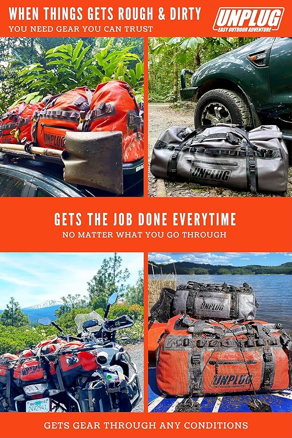 UNPLUG Ultimate Adventure Bag | 1680D Heavy Duty Waterproof Bag | Large Travel Duffle Bag which can be Used for Camping, Motorcycling, Boating, or Hunting-StrideForce Fitness