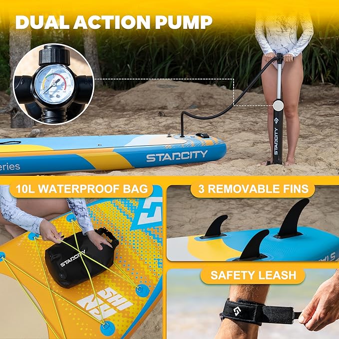 Starcity 11'*34"*6" Blow Up Paddle Board, Inflatable Paddle Board,Paddle Board,Spacious and Stable, Anti Slip and Easy to Operate, Large Size Suitable for Single Person/Family/Pet Use.-StrideForce Fitness