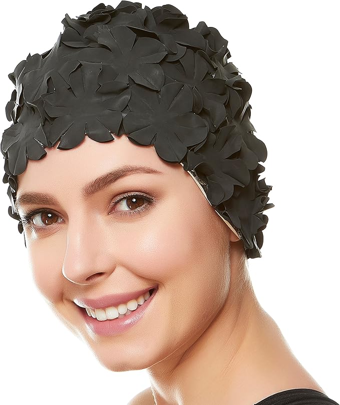 BEEMO Floral Petal Ladies Bathing Swim Cap Women Retro Swim Hat Long/Short Hair-StrideForce Fitness