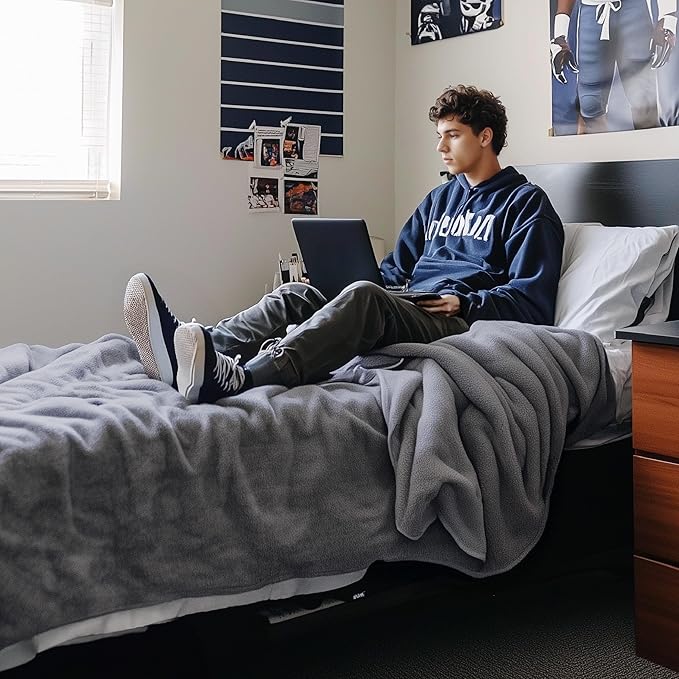 Bedsure Fleece Blanket Twin Blanket Grey - 300GSM Soft Lightweight Plush Cozy Twin XL Blankets for Bed, Sofa, Couch, Travel, Camping, 66 inch X 90 inch-StrideForce Fitness