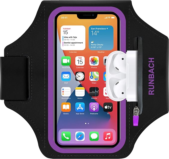 Armband for iPhone 16 Pro Max/16 Plus/15 Pro Max/15 Plus/iPhone 14 Pro Max/14 Plus/13,12,11 Pro Max/XS Max,Water Resistant Sport Armband with Zipper Slot for Airpods and Keys (Purple)-StrideForce Fitness