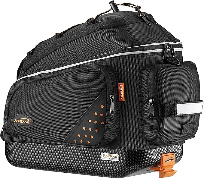 Ibera Bike Bag Commuter 17L - Clip-On Bike Rack Bag with Shoulder Strap - Hard Base, Reflective Trim & Taillight Compatible - Bicycle Bag for Daily Use & Commute - PAKRAK ONLY FOR IBERA RACKS-StrideForce Fitness