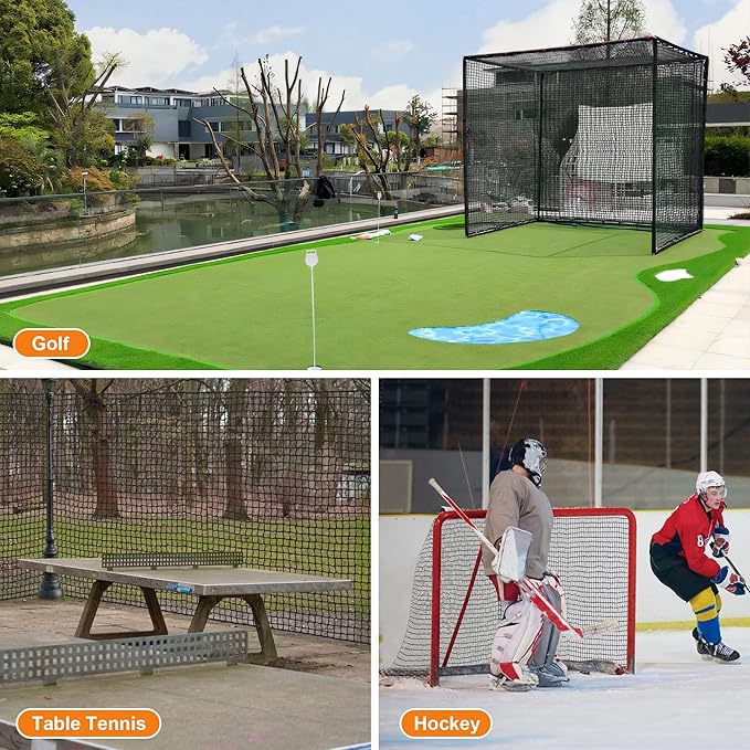 Nylon Golf Net 10-50ft - Practice Hitting Net With Rope and Carabiners, Durable Weatherproof Barrier for Baseball, Hockey, Soccer-StrideForce Fitness