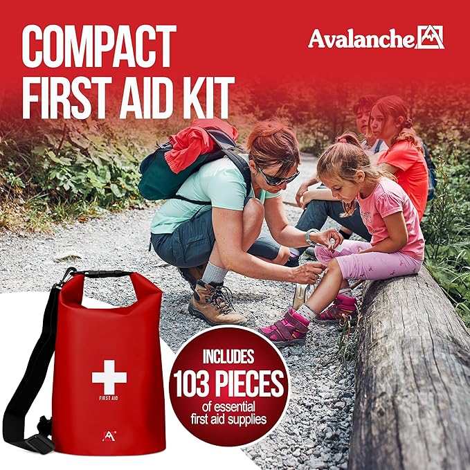 Avalanche First Aid Kit in Dry Bag, 103 Pcs Emergency Supplies Kit in Waterproof Bag for Home, Car, Travel, Sports or Camping, Durable, Ideal for Water Activities, Survival Gear Kit-StrideForce Fitness