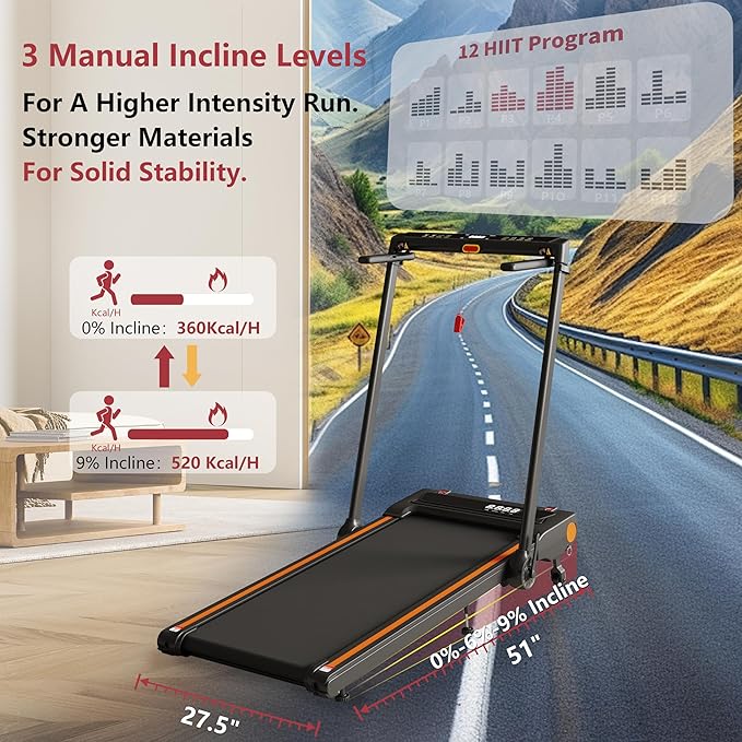 Foldable Treadmill with Incline Treadmill with Home Removable Desk Workstation 3.0 HP 3 in 1 Folding Small Compact Walking Treadmills 300 Lbs Capacity for Home Office-StrideForce Fitness