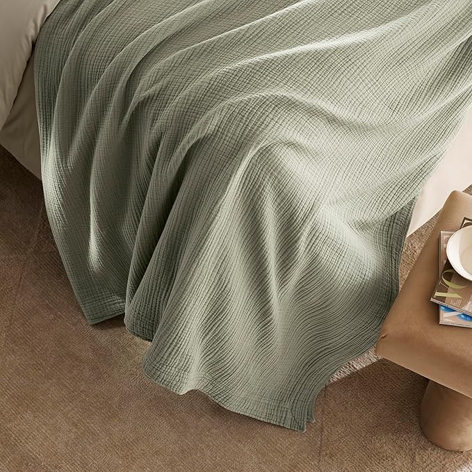 BOLL & BRANCH Dream Bed Blanket - Full/Queen, Sageleaf - Luxury 100% Organic Cotton - Soft, Lightweight and Breathable - Cloud-Like Touch-StrideForce Fitness
